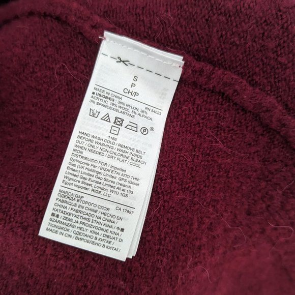 GAP Wool Blend Hooded Open Cardigan with Belt Wine Red Size S - Picture 4 of 4